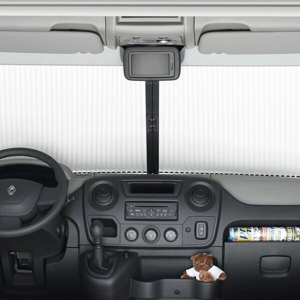 REMIfront IV Frontscheiben Verdunkelung passend für Renault Master ab 2011, Rahmen grau, Plissee beige