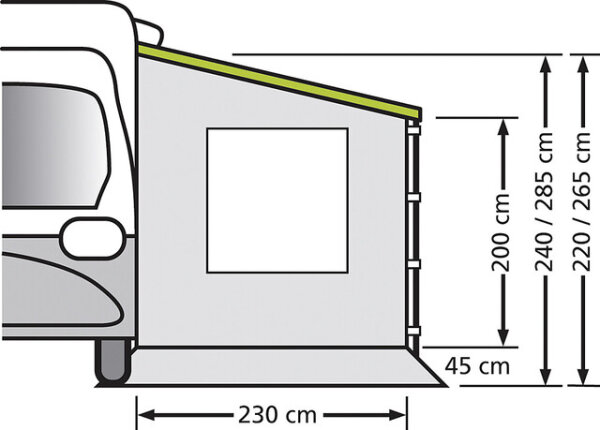 Universal Seitenwand für Wohnwagen und Reisemobile Auszug 250 cm Version 240
