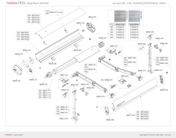 Gelenkarm links zu Markise F65S Länge ab 320 - 490 cm