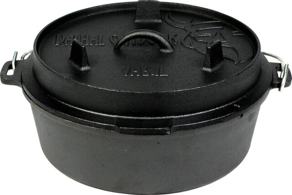 Feuertopf Dutch Oven VALHAL OUTDOOR Gusseisen flacher Boden 6,1 l