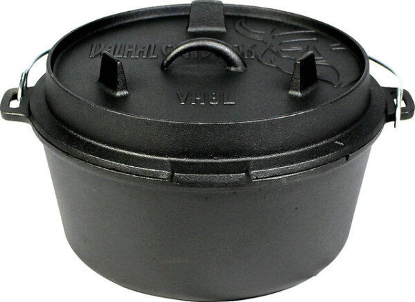 Feuertopf Dutch Oven VALHAL OUTDOOR Gusseisen flacher Boden 8 l