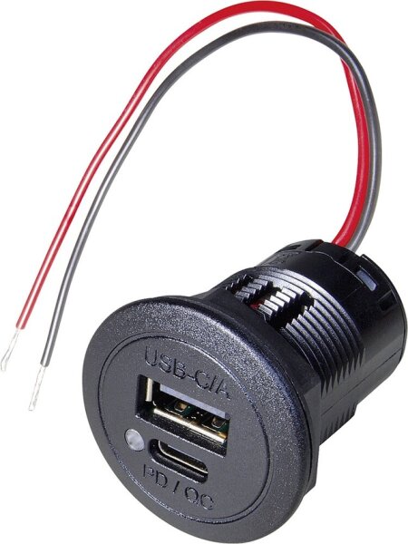 Power USB - C / A Doppelsteckdose PRO CAR PD / QC mit Kontroll-LED / 12 V - 24 V