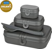 Lunchbox + Besteck-Set koziol PASCAL READY 4er-Set Farbe nature ash grey