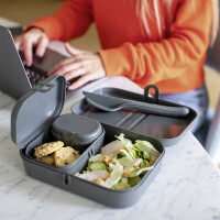 Lunchbox + Besteck-Set koziol PASCAL READY 4er-Set Farbe nature ash grey