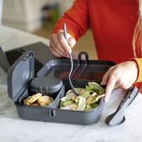 Lunchbox + Besteck-Set koziol PASCAL READY 4er-Set Farbe nature ash grey