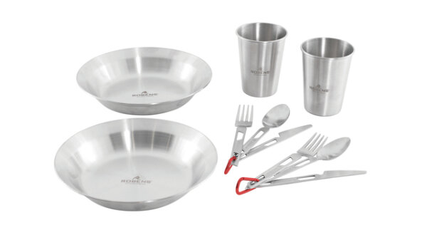 Geschirrset ROBENS Sierra Steel Meal Set je 2 x Teller, Becher, Besteck inkl. Tasche